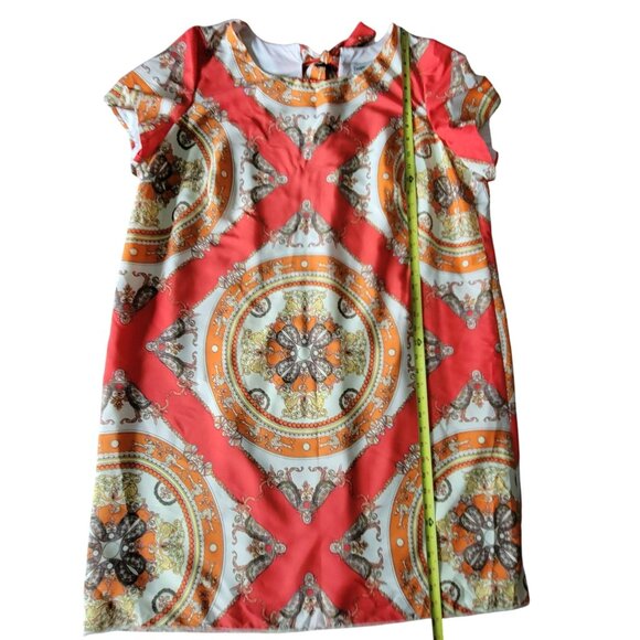 Danny & Nicole Orange Cream Baroque Print Shift Dress 22W Short Sleeve Bow Back - Picture 10 of 15
